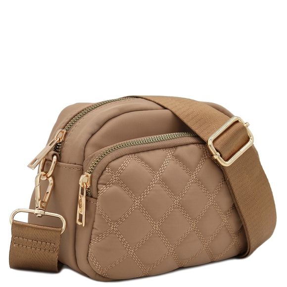 Quilted Nylon Crossbody Bag With Wide Strap Taupe C :] - Picture 1 of 7